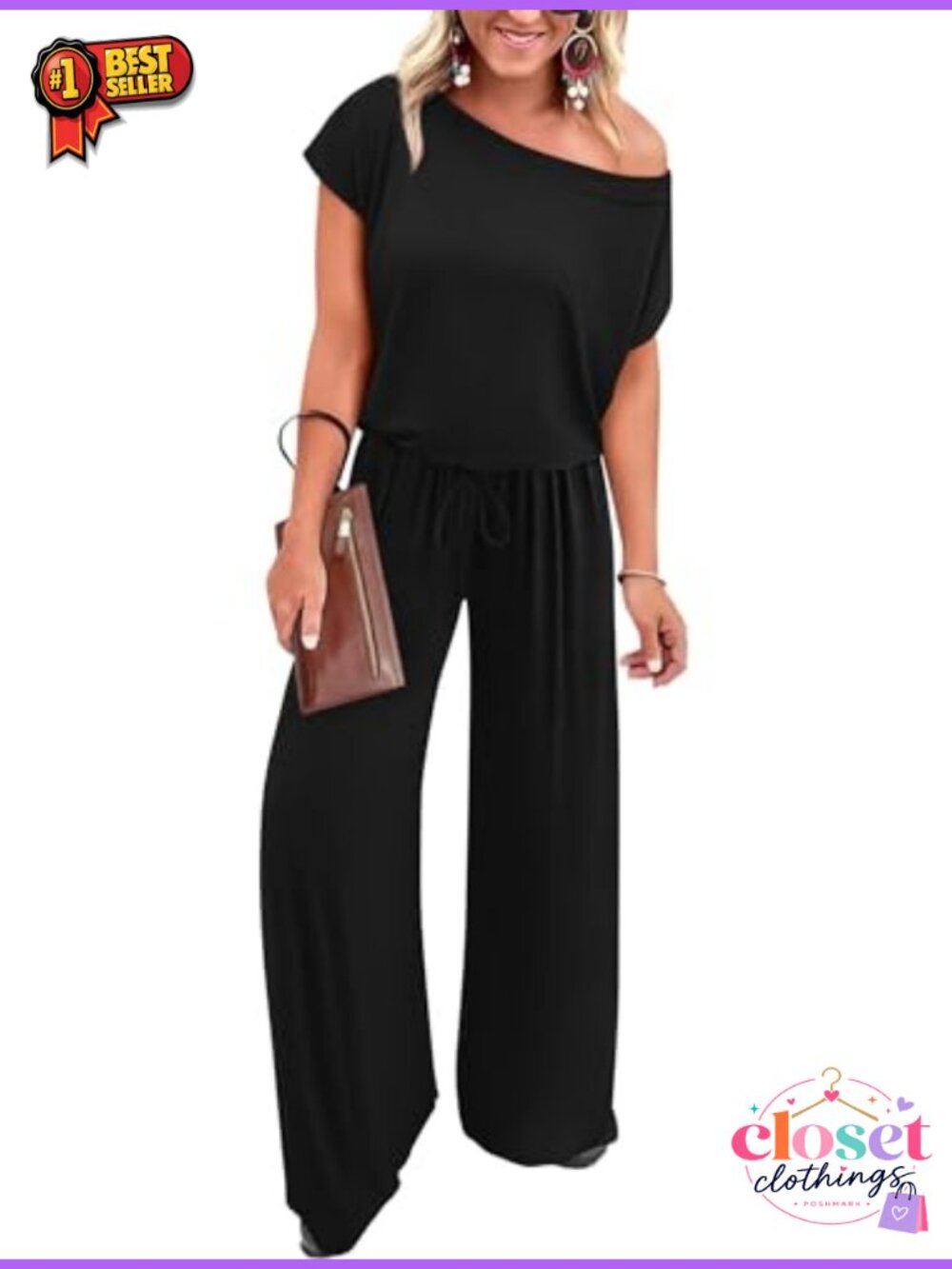 Women's Casual Off Shoulder Wide Leg Jumpsuit with Pockets